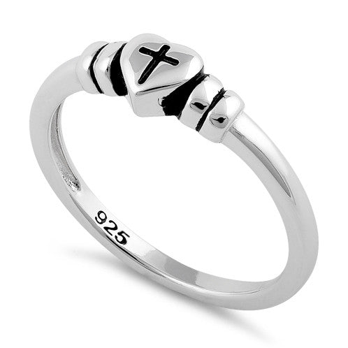 Sterling Silver Heart with Cross Ring