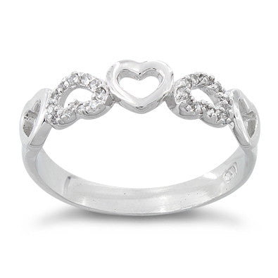 Sterling Silver Hearts CZ Ring