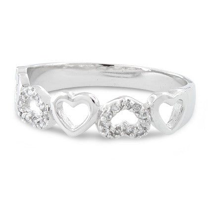Sterling Silver Hearts CZ Ring