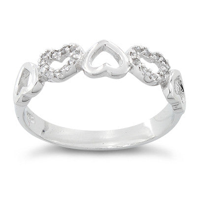 Sterling Silver Hearts CZ Ring