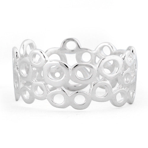 Sterling Silver Hollow Bubbles Wide Ring