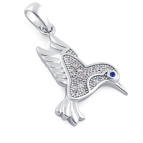 Sterling Silver Hummingbird Blue & Clear CZ Pendant