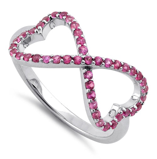 Sterling Silver Infinity Heart Pink CZ Ring