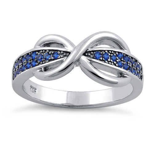 Sterling Silver Infinity Pave Blue CZ Ring