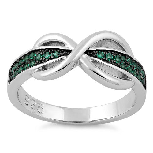 Sterling Silver Infinity Pave Emerald CZ Ring