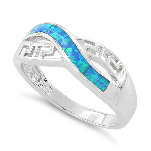 Sterling Silver Inifinite Greek Pattern Lab Opal Ring