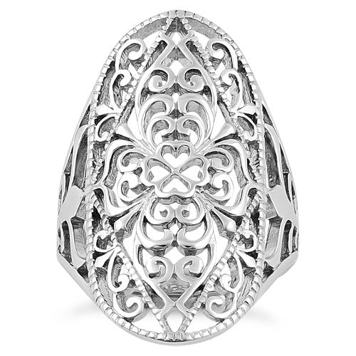 Sterling Silver Intricate Hearts & Vines Ring