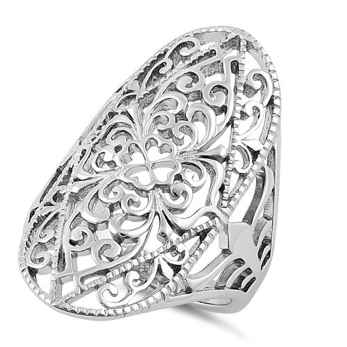 Sterling Silver Intricate Hearts & Vines Ring