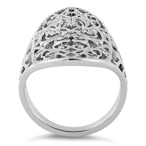 Sterling Silver Intricate Hearts & Vines Ring
