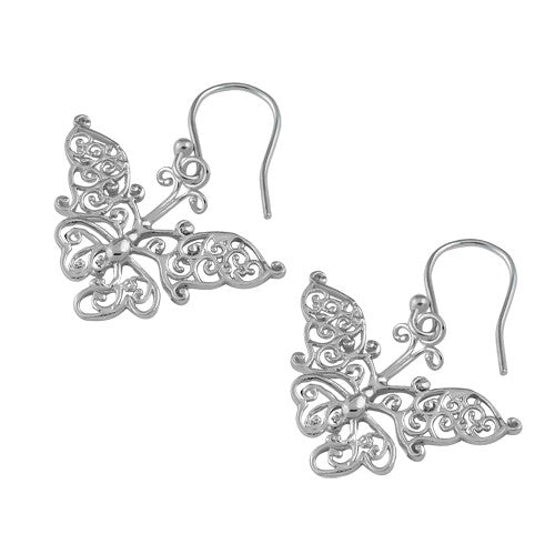 Sterling Silver Intricate Butterfly Hook Earrings