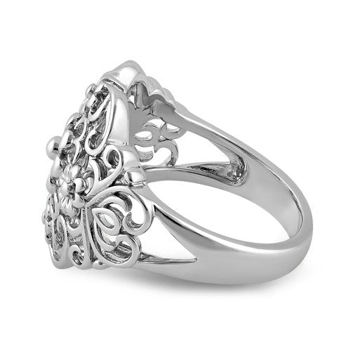 Sterling Silver Intricate Flowers Ring