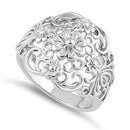 Sterling Silver Intricate Flowers Ring