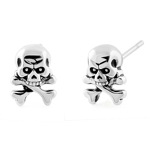 Sterling Silver Jolly Roger Skull Earrings