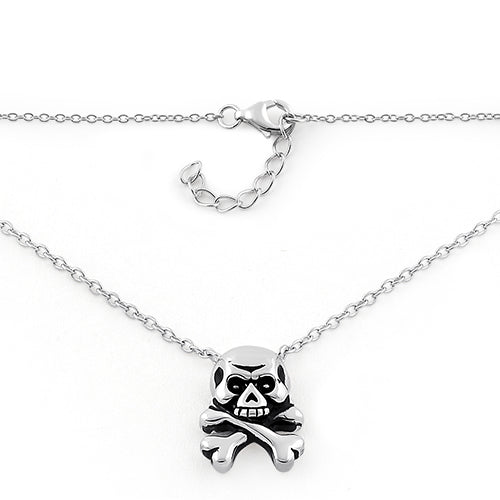 Sterling Silver Jolly Roger Skull Necklace