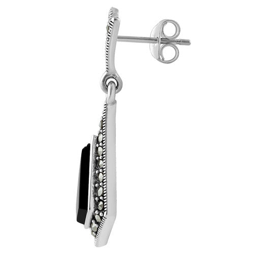 Sterling Silver Kite Black Onyx Marcasite Earrings