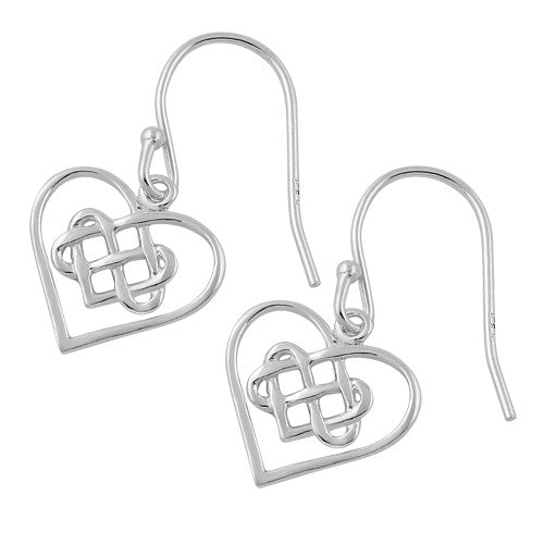Sterling Silver Knotted Heart Hook Earrings