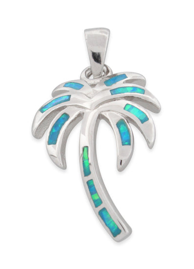 Sterling Silver Lab Opal Big Coconut Palm Tree Pendant