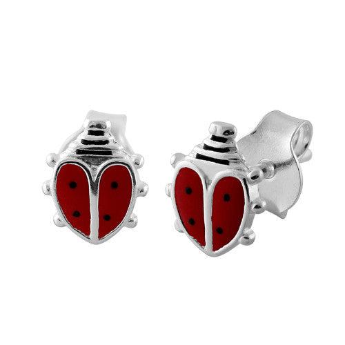 Sterling Silver Red Enamel Ladybug Earrings