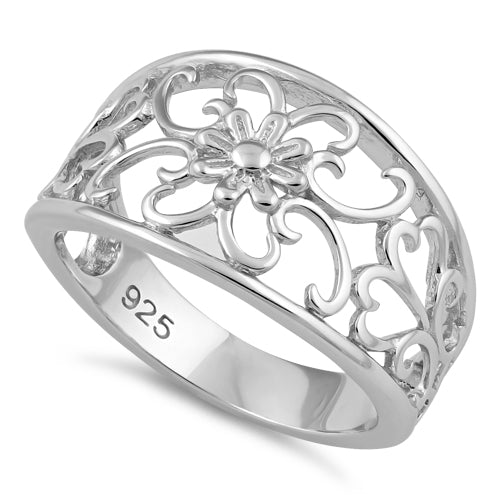 Sterling Silver Large Flower Swirl Ring