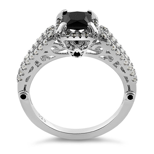 Sterling Silver Lavish Princess Cut Black CZ Ring