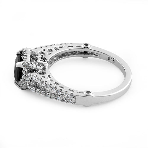Sterling Silver Lavish Princess Cut Black CZ Ring