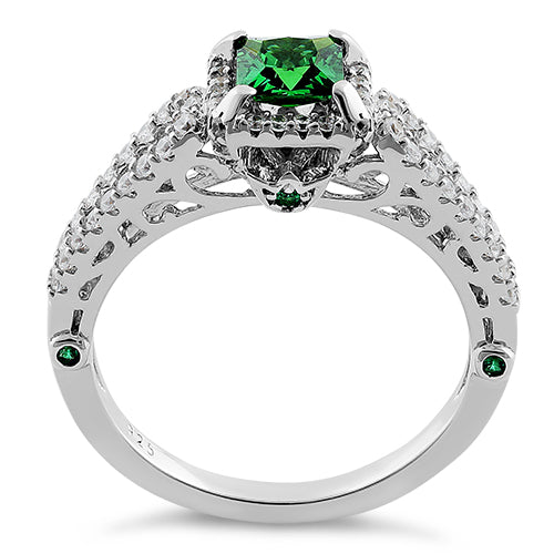 Sterling Silver Lavish Princess Cut Emerald CZ Ring