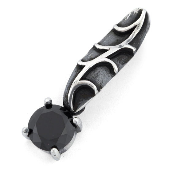 Sterling Silver Leaf Black CZ Oxidized Pendant