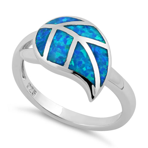 Sterling Silver Leaf Blue Lab Opal Ring