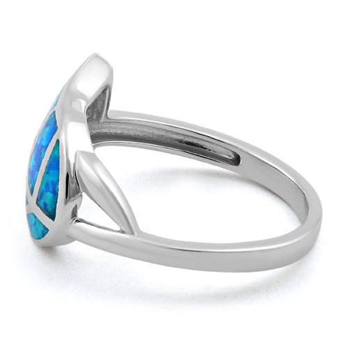Sterling Silver Leaf Blue Lab Opal Ring