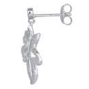 Sterling Silver Leaf CZ Dangle Earrings
