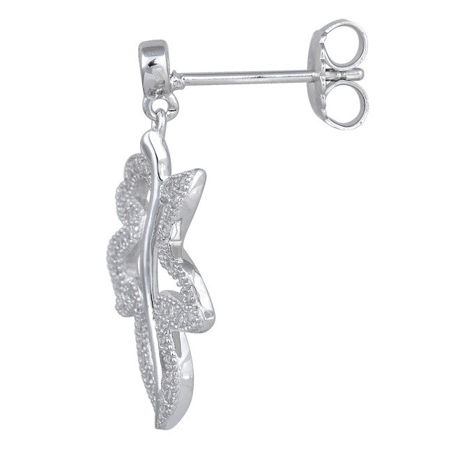 Sterling Silver Leaf CZ Dangle Earrings