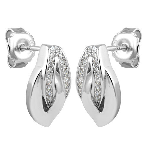 Sterling Silver Leaf CZ Earrings