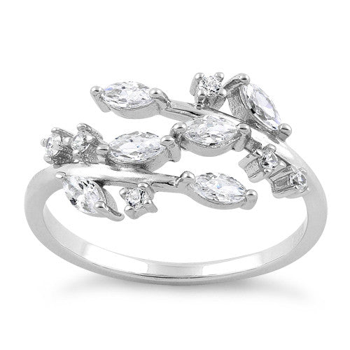 Sterling Silver Leaves CZ Ring