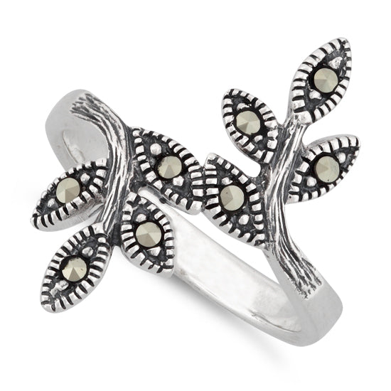 Sterling Silver Leaves Marcasite Ring