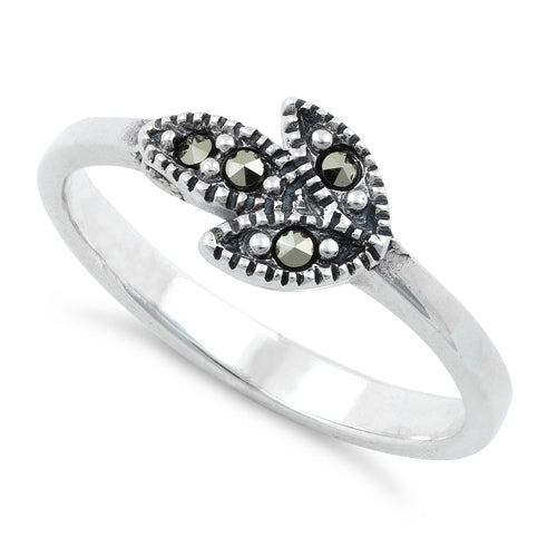 Sterling Silver Leaves Marcasite Ring