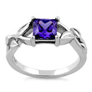 Sterling Silver Leaves Vines Princess Cut Amethyst CZ Ring