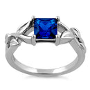 Sterling Silver Leaves Vines Princess Cut Blue Spinel CZ Ring