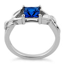Sterling Silver Leaves Vines Princess Cut Blue Spinel CZ Ring