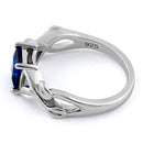 Sterling Silver Leaves Vines Princess Cut Blue Spinel CZ Ring