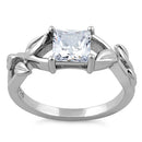Sterling Silver Leaves Vines Princess Cut Clear CZ Ring