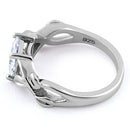 Sterling Silver Leaves Vines Princess Cut Clear CZ Ring