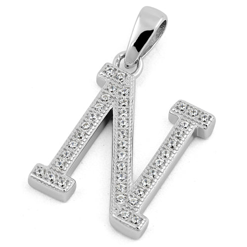 Sterling Silver Letter N CZ Pendant