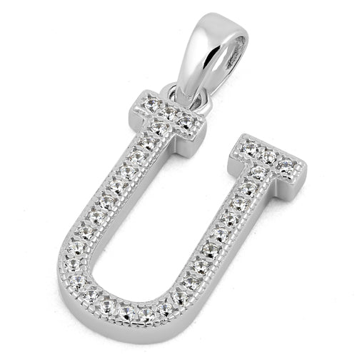 Sterling Silver Letter U CZ Pendant