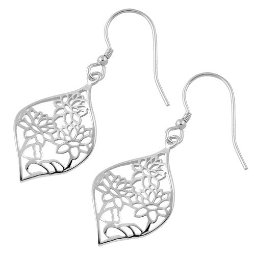 Sterling Silver Lotus Flower Hook Earrings