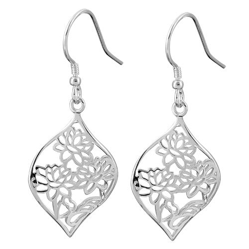 Sterling Silver Lotus Flower Hook Earrings