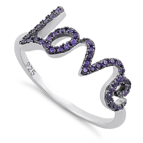 Sterling Silver Love Amethyst CZ Ring