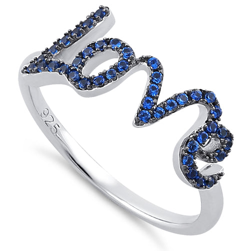 Sterling Silver Love Blue Spinel CZ Ring