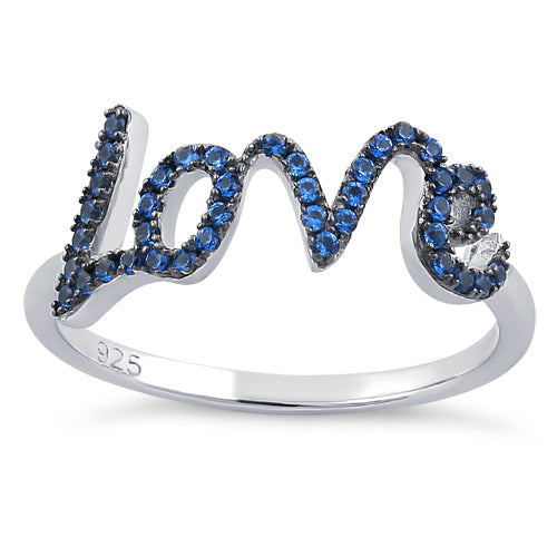 Sterling Silver Love Blue Spinel CZ Ring