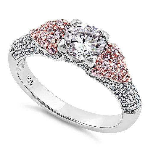 Sterling Silver Majestic Two Tone Rose Gold Plated Round Cut Clear & Pink CZ Ring