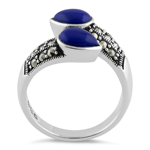 Sterling Silver Marcasite Pear Shape Blue Lapis Ring